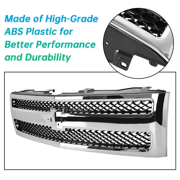 Kojem Front Bumper Mesh Grille Grill for 2007 2008 2009 2010 2011 2012 2013 Chevrolet Silverado 1500 Pickup Truck GM1200572 25810707 Chrome