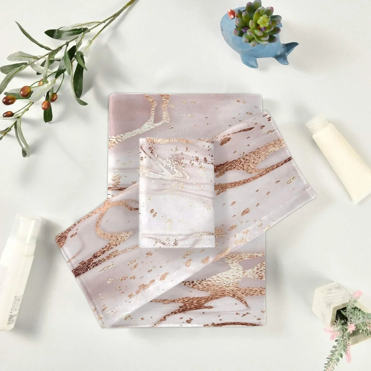 GZHJMY Rose Gold Abstract Marble Bath Towels Absorbent Bath Towels Set Soft & Comfortable Towel Set for Home Hotel Decor, 3 Piece
