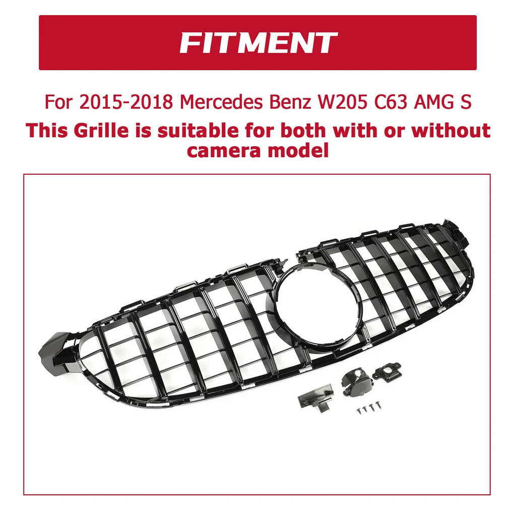 Kojem Front Bumper Grille for 2015 2016 2017 2018 Mercedes Benz W205 C63 AMG S Dark Painted for Both with Or without Camera Model Cover