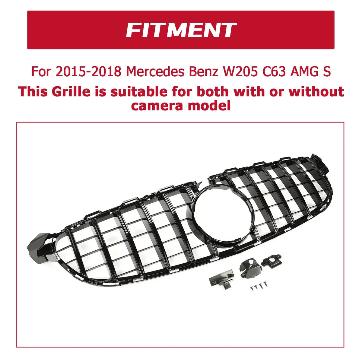 Kojem Front Bumper Grille for 2015 2016 2017 2018 Mercedes Benz W205 C63 AMG S Dark Painted for Both with Or without Camera Model Cover