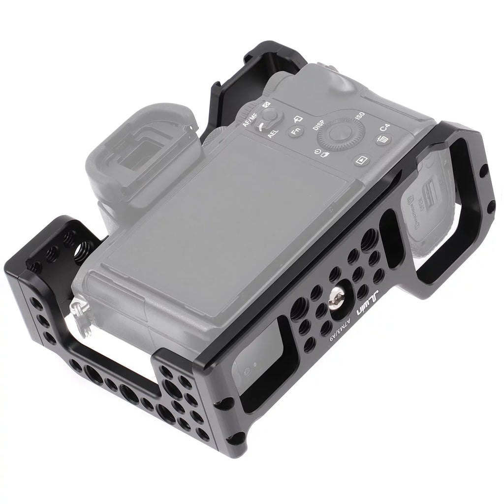 Htovila Camera Cage Aluminum Alloy Video Cage Replacement for A7M3 A7R3 A9 Mirrorless Camera with Cold Shoe Mount 1/4 Inch & 3/8 Inch Screw Holes