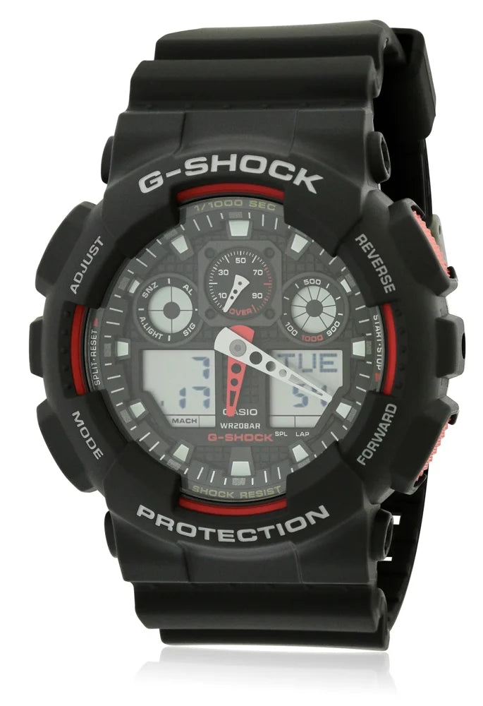 Casio GA100-1A4 Male Dark Plastic 51MM Quartz Analog Chronograph Alarm Watch