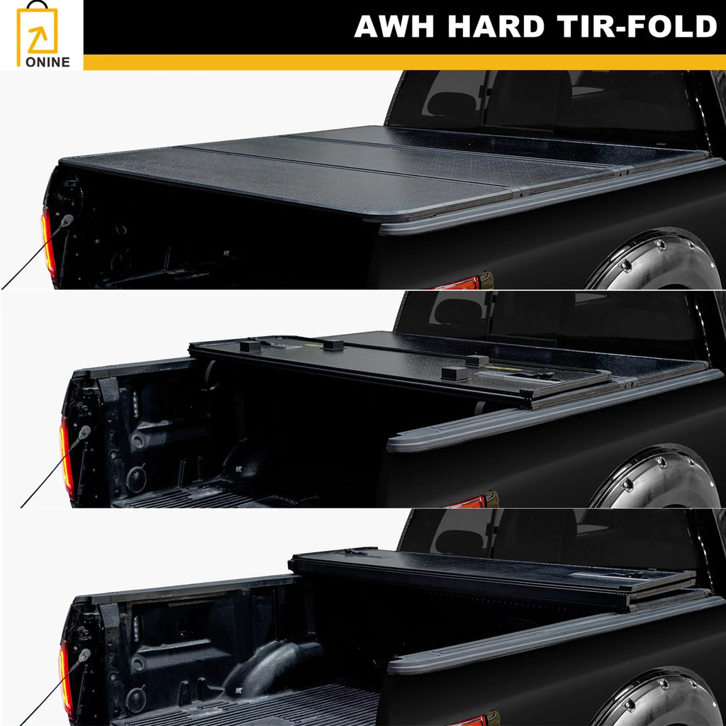 ONINE AWH Hard Tri-Fold Truck Bed Tonneau Cover Custom Fit 2019-2024 Dodge Ram 1500 New Body 5.7ft Bed(67"), Does not fit Classic, Does Not Fit with Multi-Function (Split) Taiate or RamBox