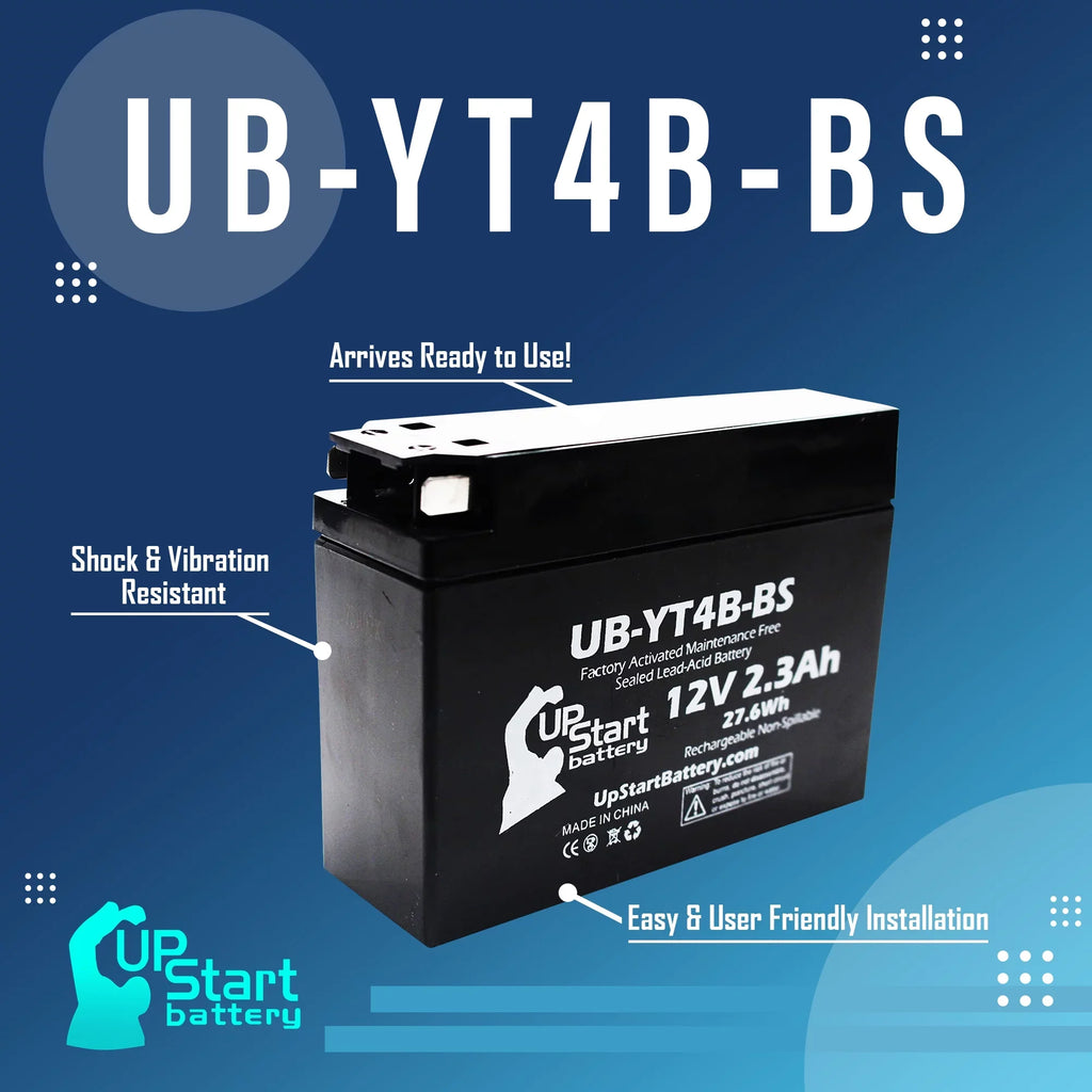 2-Pack UpStart Battery Replacement 2012 Yamaha SR400 (FI) 400CC Factory Activated, Maintenance Free, Motorcycle Battery - 12V, 2.3Ah, UB-YT4B-BS