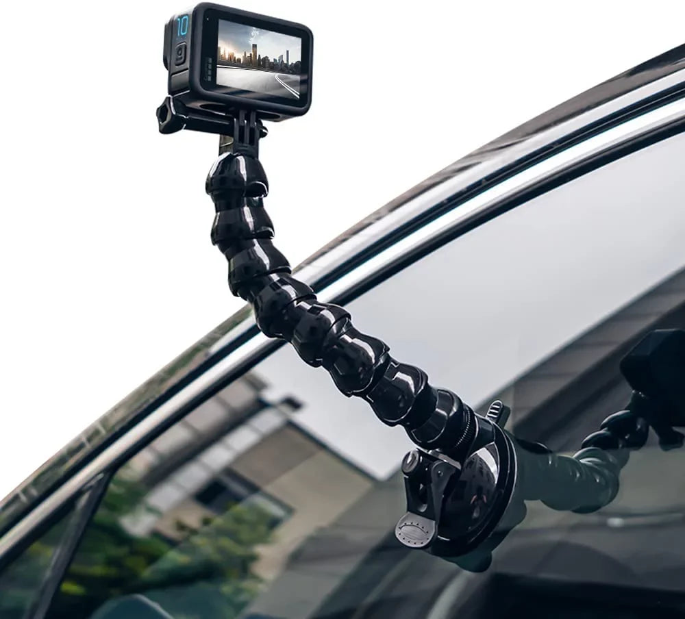 Flexible Gooseneck Suction Cup Camera Car Mount Compatible with Gopro Hero 10 Jet 9/8/7/6/5 Ebony