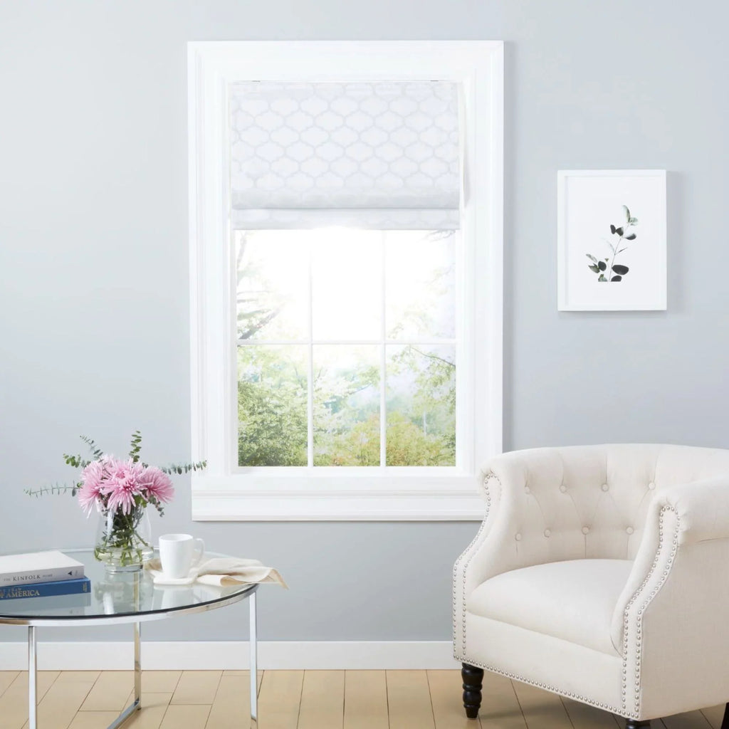 Exclusive Home Montague Trellis Total Dark Roman Shade, 31"x64", White