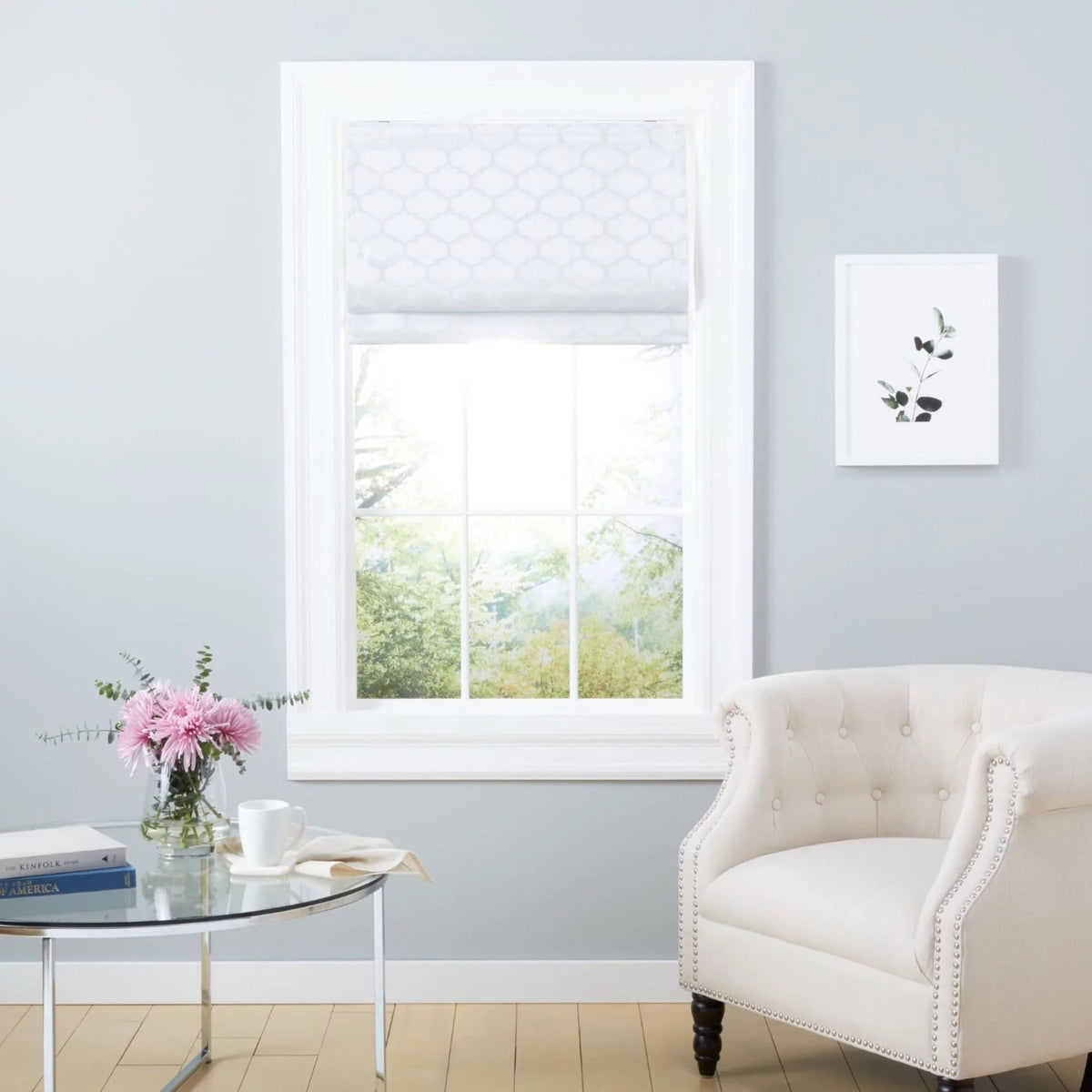 Exclusive Home Montague Trellis Total Dark Roman Shade, 31"x64", White
