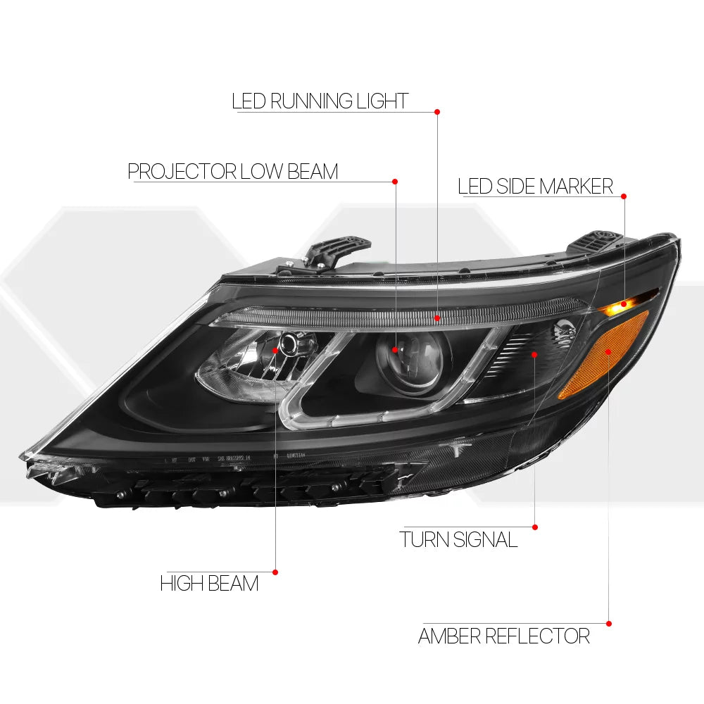 Dark Housing Projector Headlight Amber Reflector for 14-15 Kia Sorento EX/SX