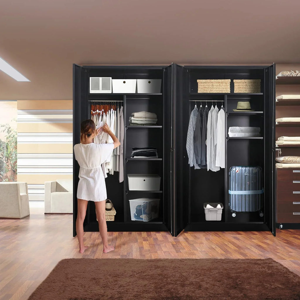 HOOMHIBIU Metal Cabinets Locker with Locking Door 72'' Clothing Coat Steel Wardrobe Cabinet with Lock and Shelves for Office Home Garage Employee Freestanding Dark