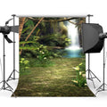 MOHome 5x7ft Photography Backdrop Dreamy Fairy Tale Forest Blooming Flowers Grass Field Green Pool Waterfall Backdrops for Kids Children Adults Portraits Background Photo Studio Props