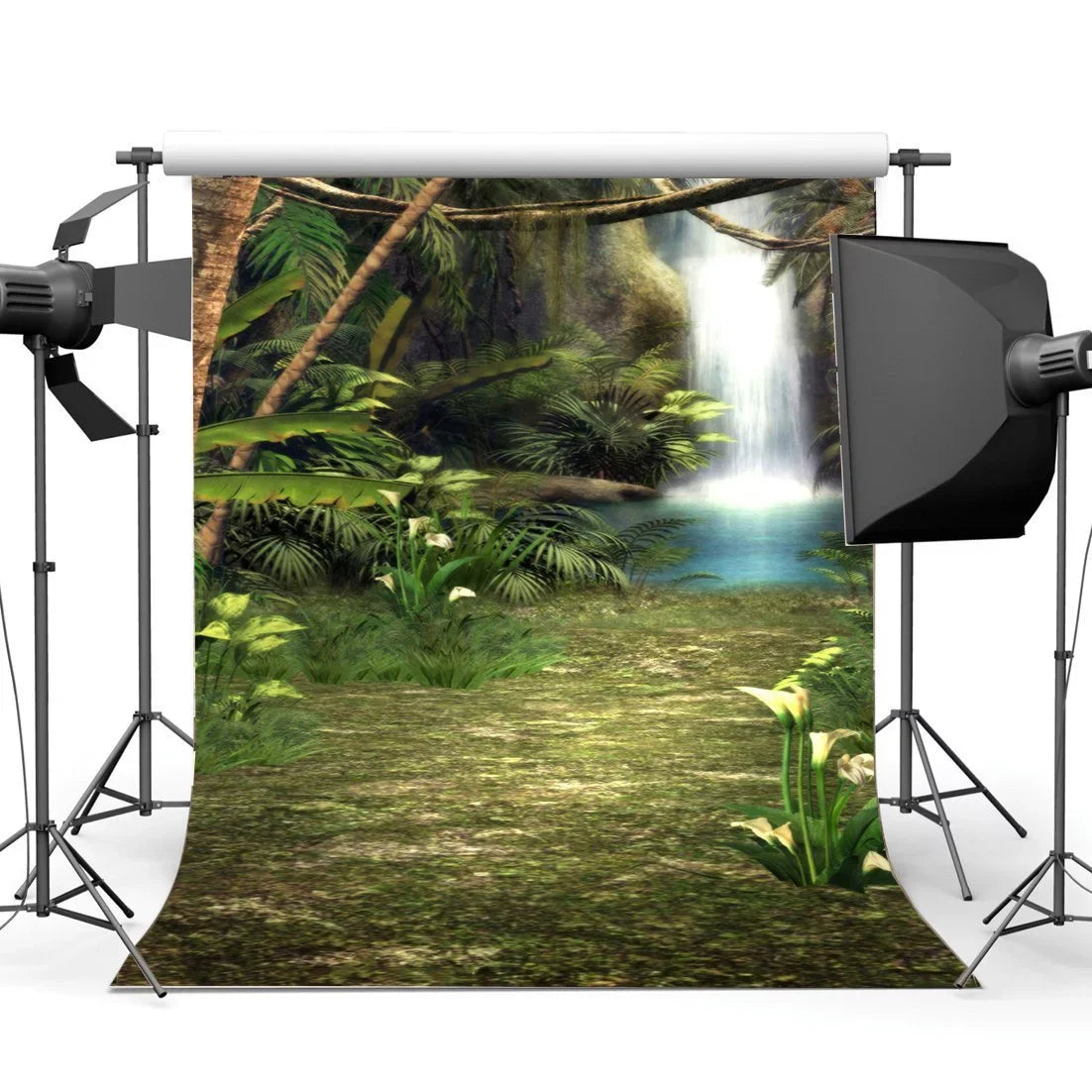 MOHome 5x7ft Photography Backdrop Dreamy Fairy Tale Forest Blooming Flowers Grass Field Green Pool Waterfall Backdrops for Kids Children Adults Portraits Background Photo Studio Props