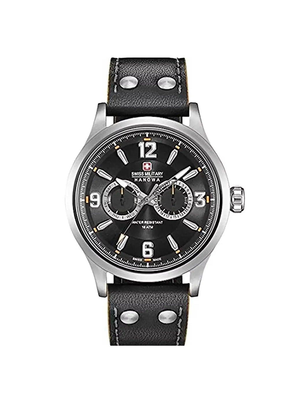 Swiss Military Hanowa S-Steel Jet Dial Quartz Mens Watch 06-4307.04.007