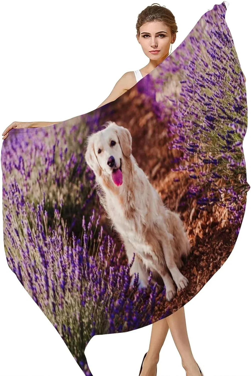 Hyjoy Adorable Golden Retriever Dog in Lavender Field Long Silk Neck Scarf Load Shawl Wrap Scarves for Women Girls