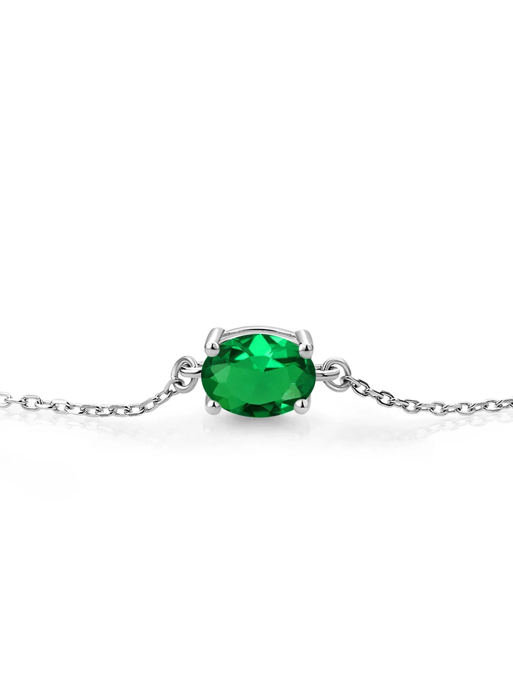 Gem Stone King 925 Sterling Silver Green Nano Emerald Solitaire Bracelet For Women (0.75 Cttw, Oval 8X6MM, Gemstone May Birthstone, Fully Adjustable Up to 9 inch)