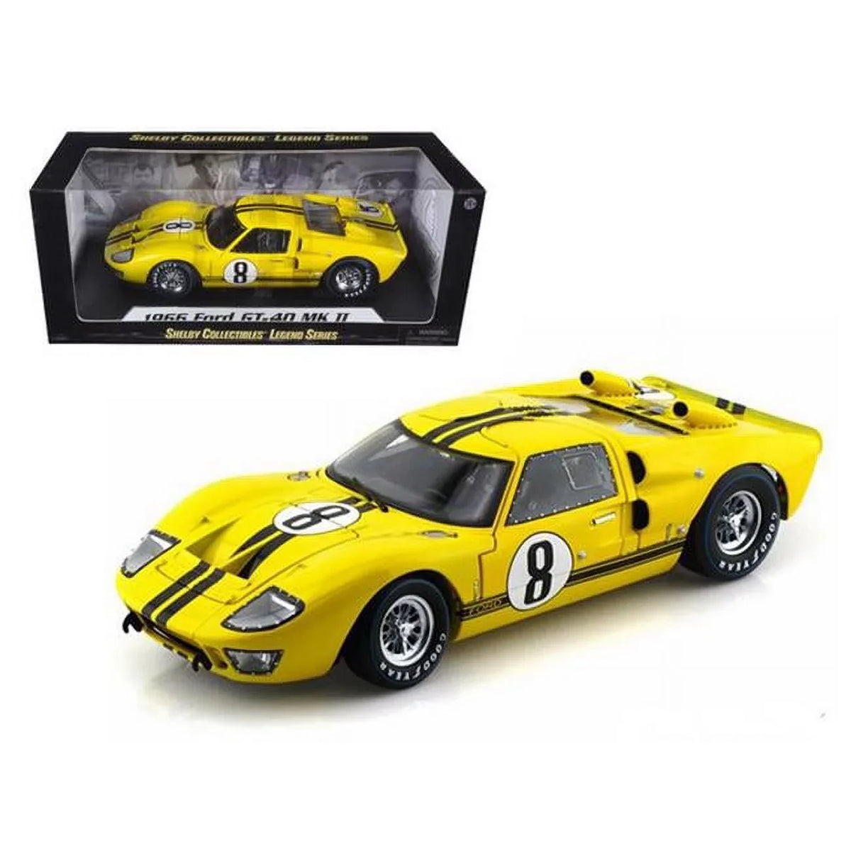 Shelby Collectibles 1966 Ford GT-40 MK 2 Yellow No.8 1-18 Diecast Car Model - Yellow - 1-18 Diecast Car Model