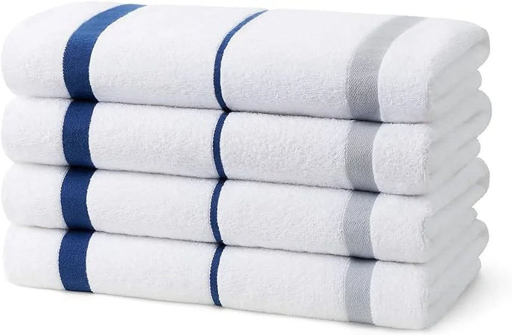 Kaufman - Terry Horizontal Sailor Stripes Beach Pool Towels - Set of 4 Pcs - 30in X 60in - 400 GSM - Luxury Hotel Towels 4-Pack (Navy)