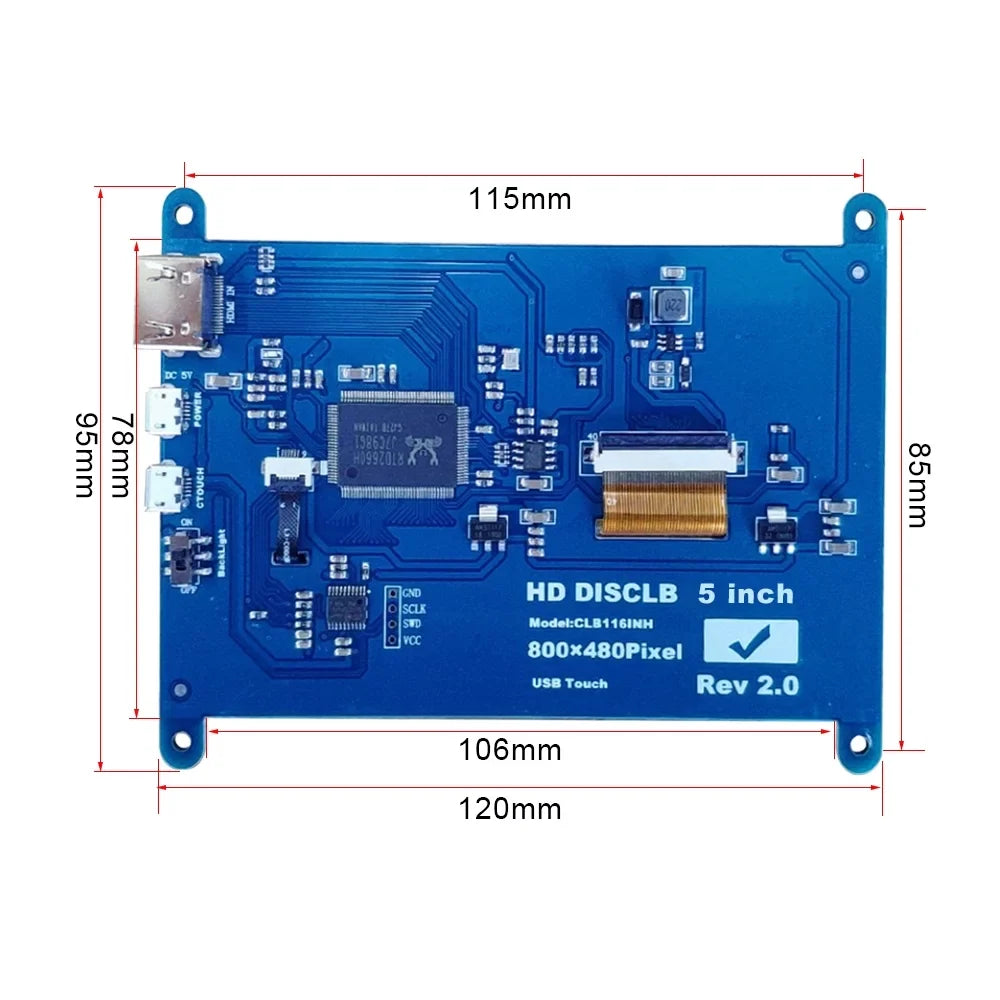 Walmeck 5 Inch Capacitive Touchscreen Display 800*480 Resolution Small Portable with USB Interface Compatible with Raspberry Pi Tool