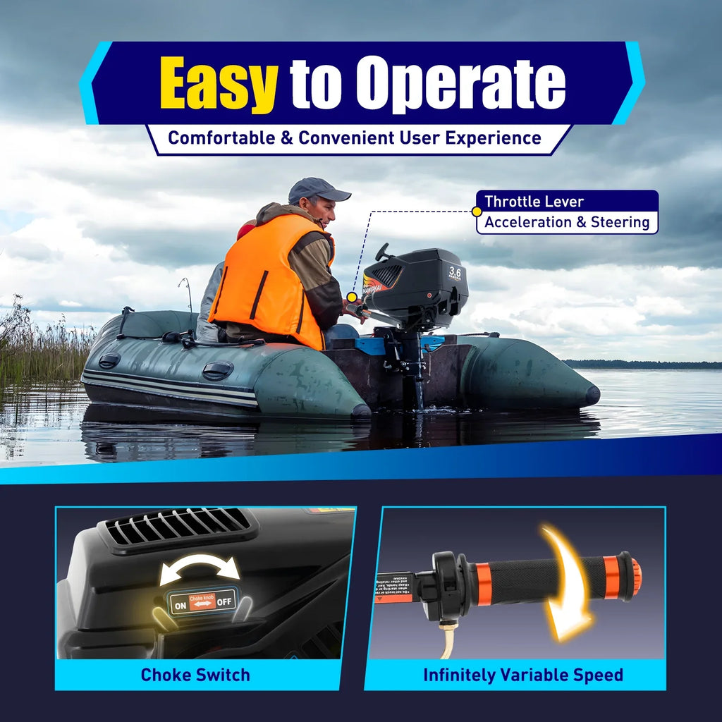2 Stroke 3.6 Gasoline Outboard Motor, 55cc Fishing Boat Engine with Water Cooling System Clutch Control Dark