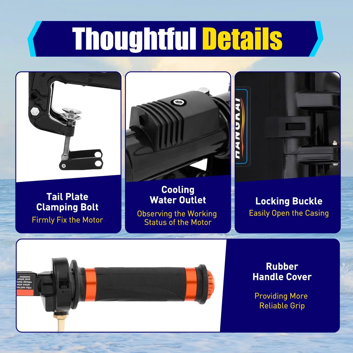 2 Stroke 3.6 Gasoline Outboard Motor, 55cc Fishing Boat Engine with Water Cooling System Clutch Control Dark