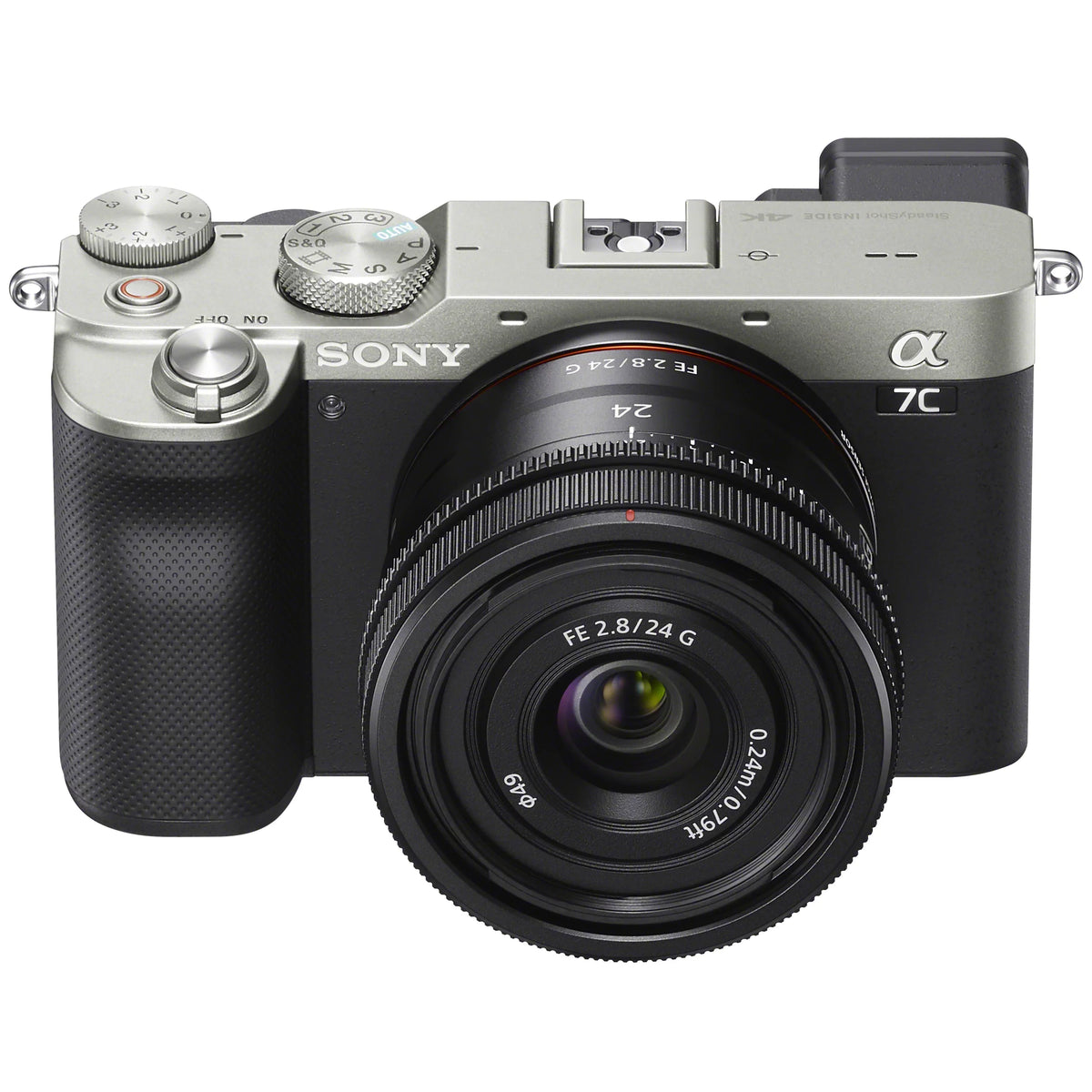a7C Mirrorless Full Frame Camera Body with FE 24mm F2.8 G Compact Lens SEL24F28G Silver ILCE7C/S Bundle with Deco Gear Photography Backpack Case + Microphone + LED + Monopod and Accessories