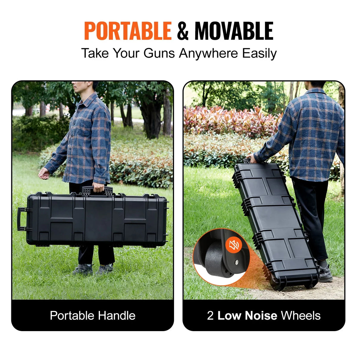 SKYSHALO Rifle Case, Rifle Hard Case with 3 Layers Fully-protective Foams, 42 inch lockable Hard Gun Case with Wheels, IP67 Waterproof & Crusroof, for Two Rifles or Shotguns, Airsoft Gun