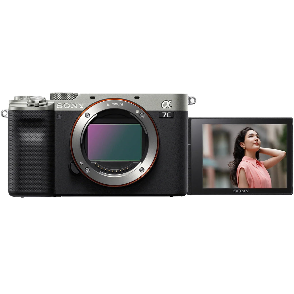 a7C Mirrorless Full Frame Camera Body with FE 24mm F2.8 G Compact Lens SEL24F28G Silver ILCE7C/S Bundle with Deco Gear Photography Backpack Case + Microphone + LED + Monopod and Accessories