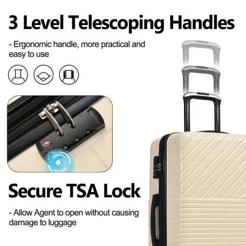 Zateety Hardshell Luggage Sets 3 Piece double spinner 8 wheels Suitcase with TSA Lock Load 20''24''28''