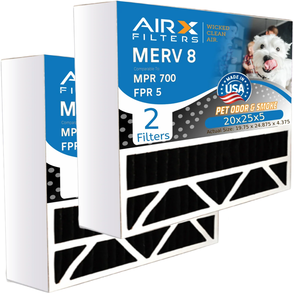 20x25x5 Air Filter Odor Eliminator Carbon Filter MERV 8 Comparable to MPR 700 & FPR 5 Compatible with Honeywell FC100A1037 2 Pack by AIRX FILTERS WICKED CLEAN AIR.