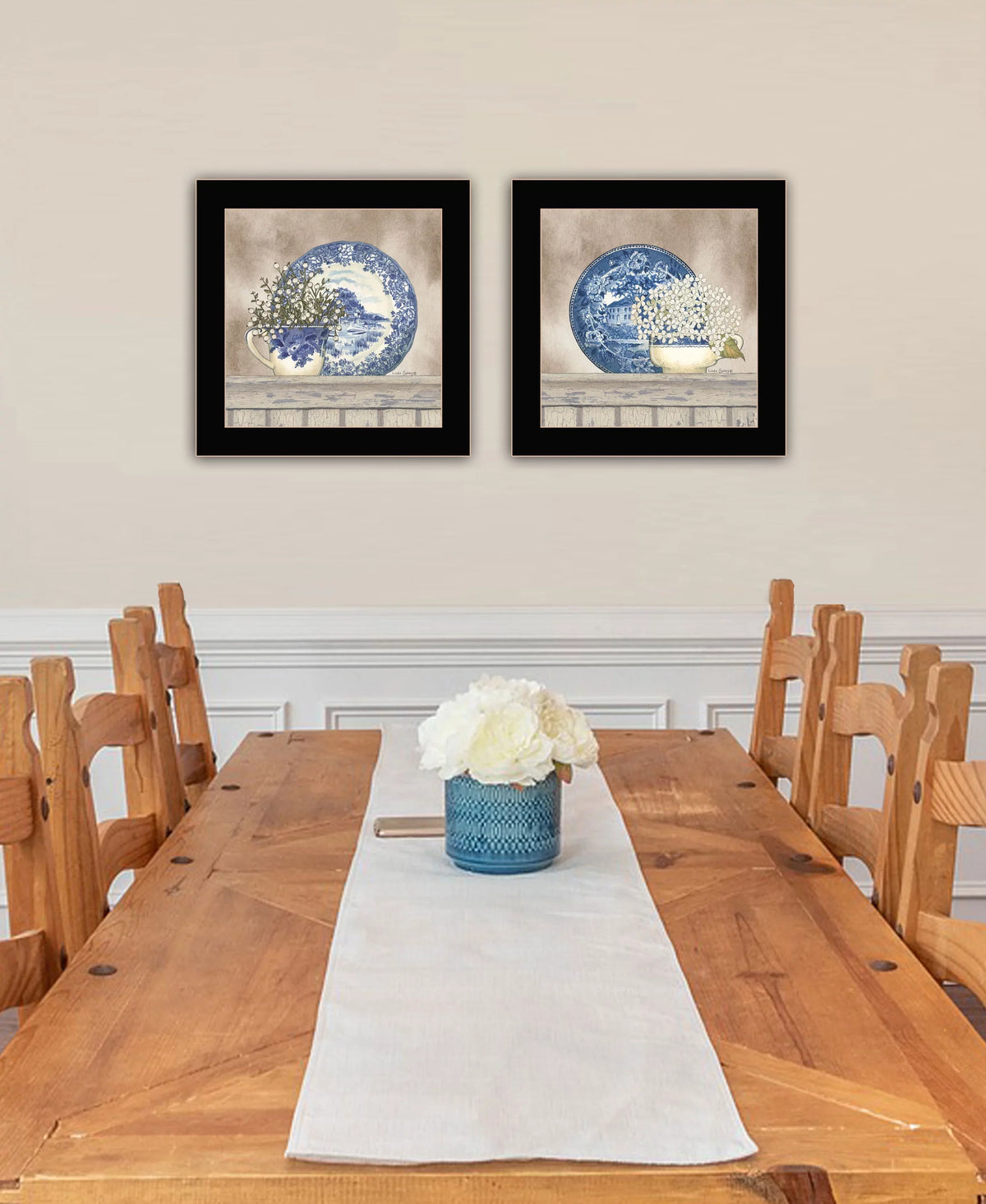 "The Farmhouse Blues Collection" 2-Piece Vignette By Linda Spivey, Ready to Hang Framed Print, Ebony Frame