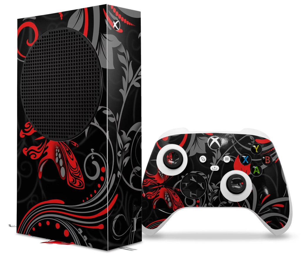 WraptorSkinz Skin Wrap compatible with the 2020 XBOX Series S Console and Controller Twisted Garden Gray and Red (XBOX NOT INCLUDED)