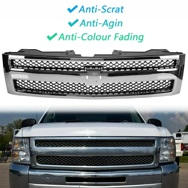 Kojem Front Bumper Mesh Grille Grill for 2007 2008 2009 2010 2011 2012 2013 Chevrolet Silverado 1500 Pickup Truck GM1200572 25810707 Chrome