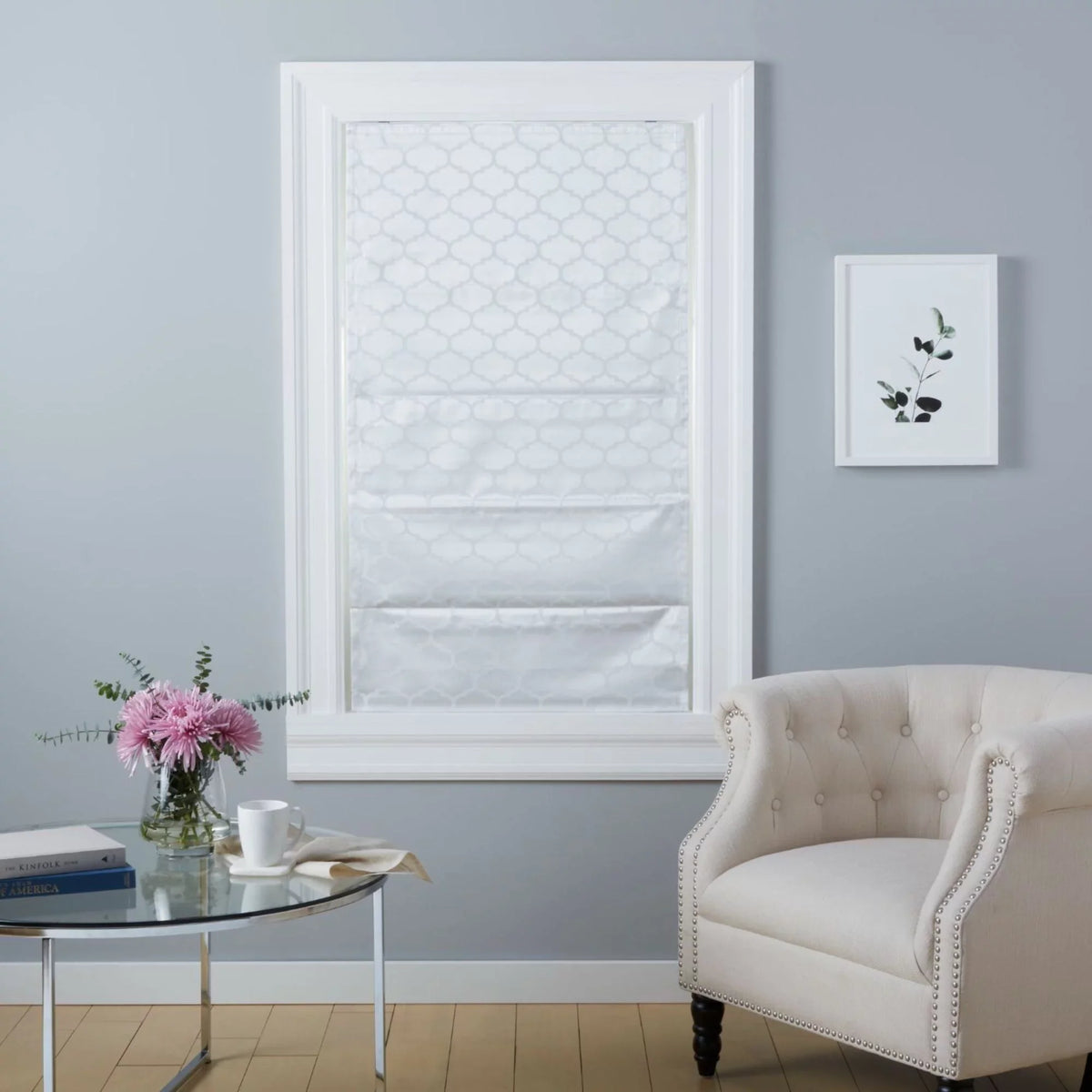 Exclusive Home Montague Trellis Total Dark Roman Shade, 31"x64", White