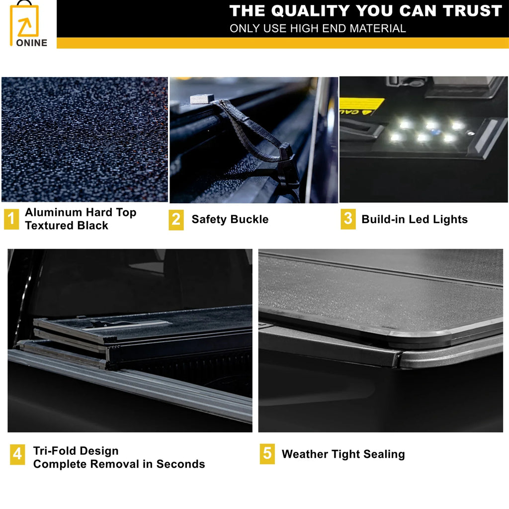 ONINE AWH Hard Tri-Fold Truck Bed Tonneau Cover Custom Fit 2019-2024 Dodge Ram 1500 New Body 5.7ft Bed(67"), Does not fit Classic, Does Not Fit with Multi-Function (Split) Taiate or RamBox