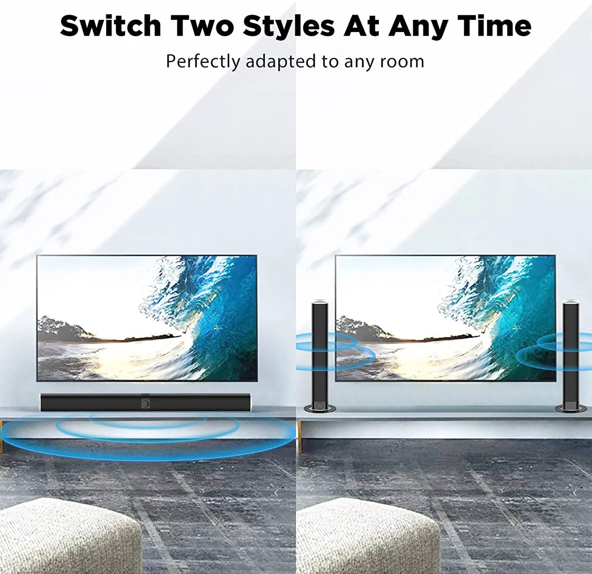 TV Sound Bar, KY8000 Sound Bar 50W 31-inch Split Soundbar Wired and Wireless Bluetooth 5.0 Soundbar Speaker Home Theater System with HDMI, Optical, RCA, Aux Connection Remote Contro