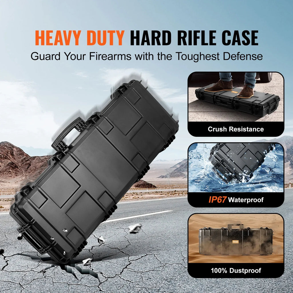 SKYSHALO Rifle Case, Rifle Hard Case with 3 Layers Fully-protective Foams, 42 inch lockable Hard Gun Case with Wheels, IP67 Waterproof & Crusroof, for Two Rifles or Shotguns, Airsoft Gun
