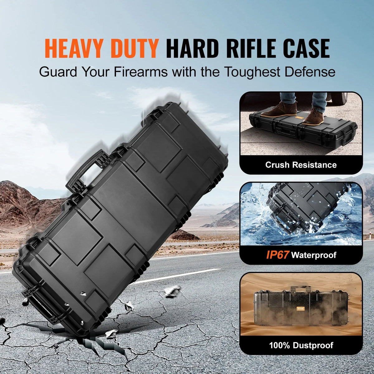 SKYSHALO Rifle Case, Rifle Hard Case with 3 Layers Fully-protective Foams, 42 inch lockable Hard Gun Case with Wheels, IP67 Waterproof & Crusroof, for Two Rifles or Shotguns, Airsoft Gun