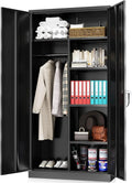 HOOMHIBIU Metal Cabinets Locker with Locking Door 72'' Clothing Coat Steel Wardrobe Cabinet with Lock and Shelves for Office Home Garage Employee Freestanding Dark