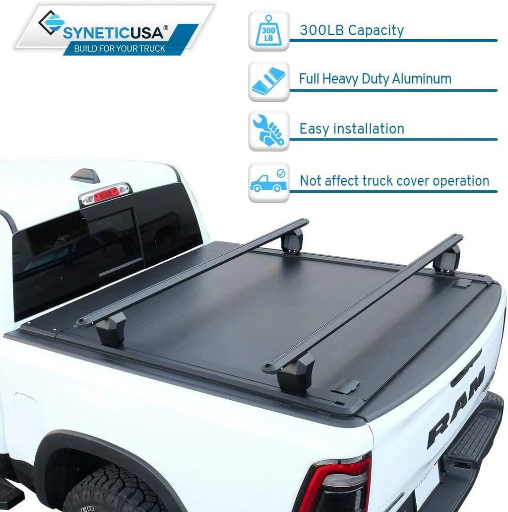 Syneticusa Retractable Hard Tonneau Cover with Cross Bars Fits 2019-2022 Ram 1500 5'7" (67.4”) Bed Matte Dark Aluminum Low Profile Waterproof Off Road
