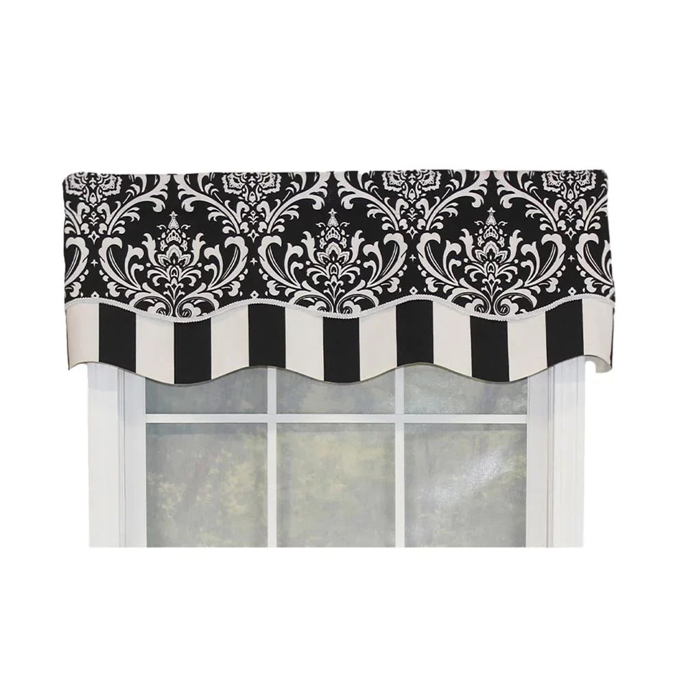 RLF Home Ozbourne Glory Valance Jet 3" Rod Pocket, Layered, Trimmed. 50"W X 16"L
