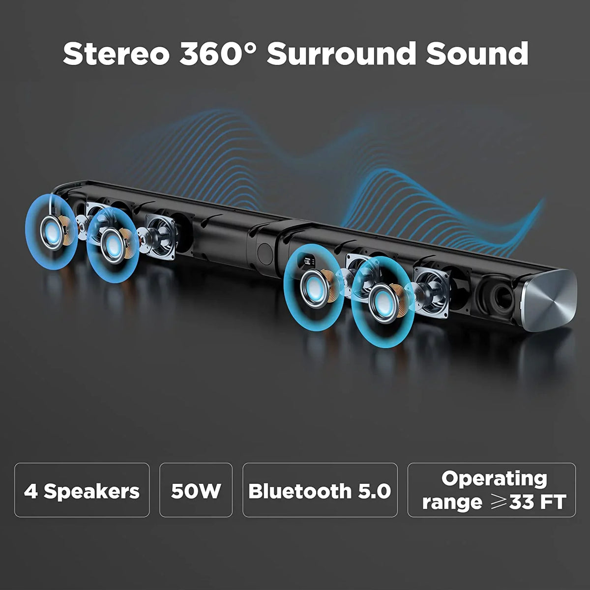 TV Sound Bar, KY8000 Sound Bar 50W 31-inch Split Soundbar Wired and Wireless Bluetooth 5.0 Soundbar Speaker Home Theater System with HDMI, Optical, RCA, Aux Connection Remote Contro