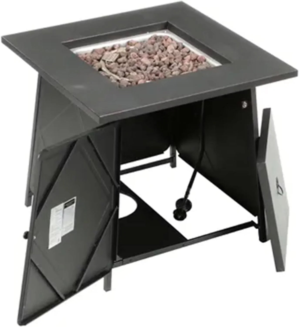 28 Inch Steel Square Gas Outdoor Backyard Tabletop Fire Pit with Lava Rocks and Steel Cover Lid, Dark