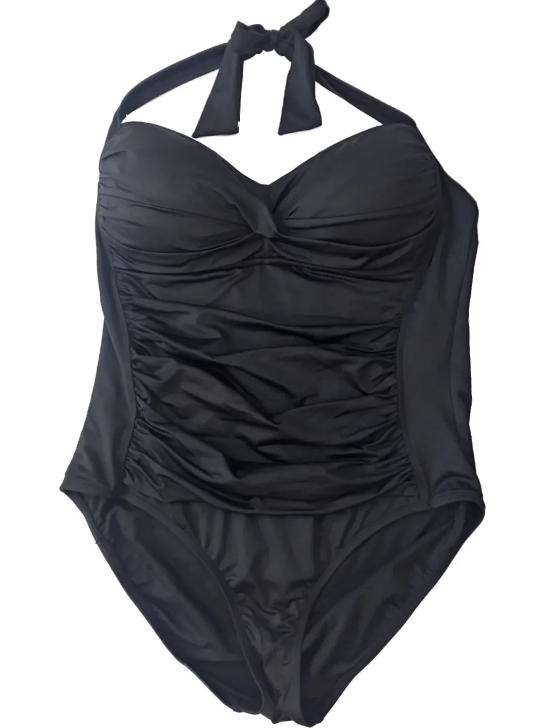 Womens Liz Claiborne Jet White One Piece Halter Top Swimming Suit