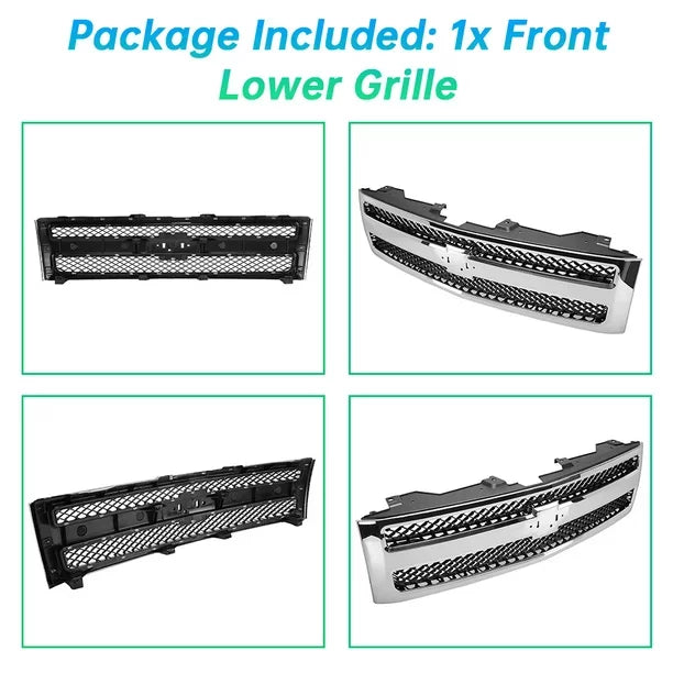 Kojem Front Bumper Mesh Grille Grill for 2007 2008 2009 2010 2011 2012 2013 Chevrolet Silverado 1500 Pickup Truck GM1200572 25810707 Chrome