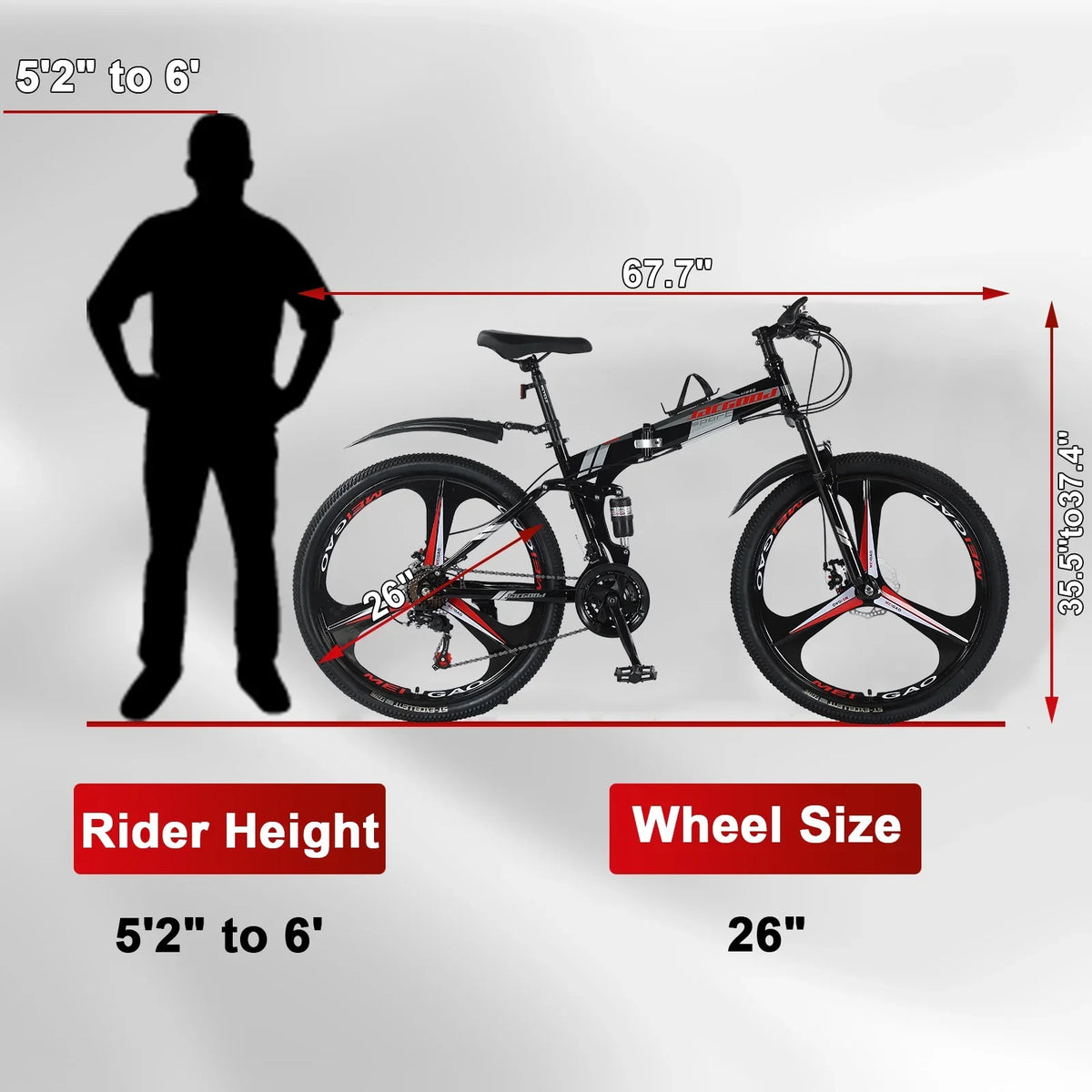 JSTUOKE 26 Inch Adult Mountain Bikes, 24 Speeds Drivetrain Cycling Foldable Bicycles with Double Disc Brakes, High Carbon Steel Frame, MTB for Men Women