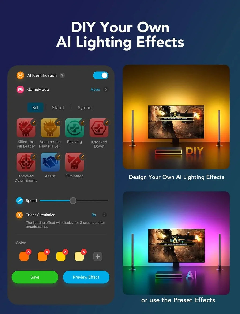 Govee AI Gaming Sync Box Kit, with Light Bars And Monitor Back Light, HDMI2.0 4K Gaming Box, RGBIC LED Light Strip for 27-34 inch Monitors, Works with Alexa, Assistant, and CEC, 3 HDMI In 1 Out
