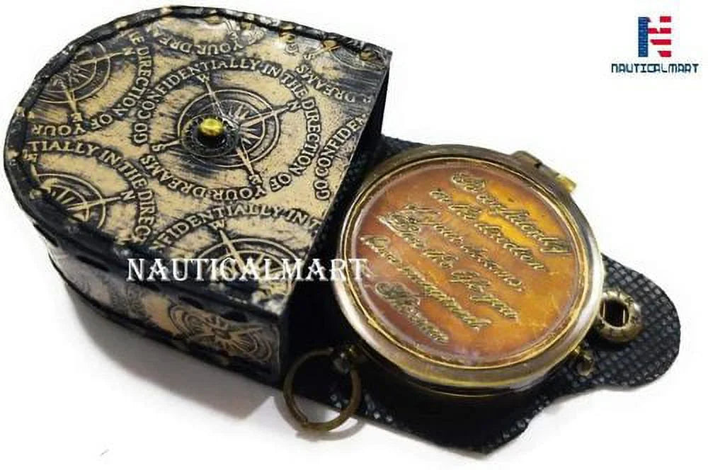 NauticalMart brass compass with leather case for gift