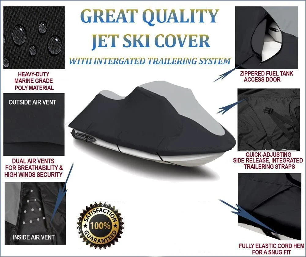 SUPER HEAVY-DUTY PWC JetSki Cover Compatible for Polaris SLX 1995 1996 1997 1998 1999 2000 2001 Jet Ski Trailerable Cover Ebony 1-2 Seater