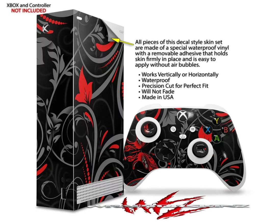 WraptorSkinz Skin Wrap compatible with the 2020 XBOX Series S Console and Controller Twisted Garden Gray and Red (XBOX NOT INCLUDED)
