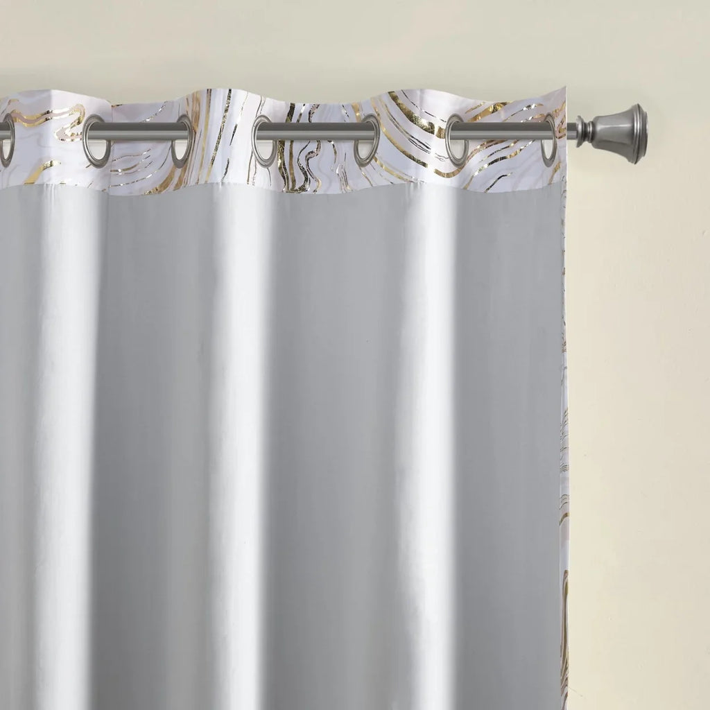 Rebecca Grommet Top Printed Marble Metallic Total Dark Curtain ID40-1982 By Olliix