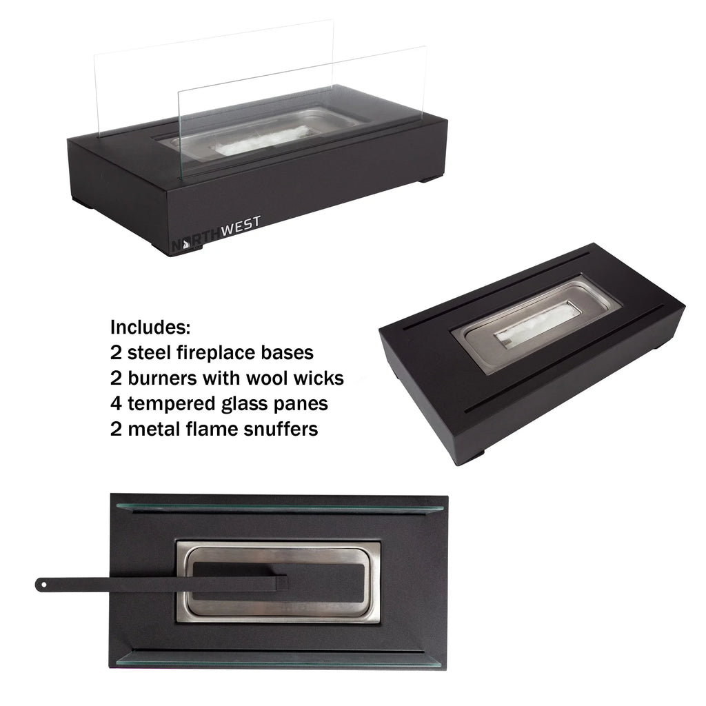 Northwest 2-Pack Rectangular Indoor or Outdoor Ventless Bio Ethanol Tabletop Fireplace, Dark